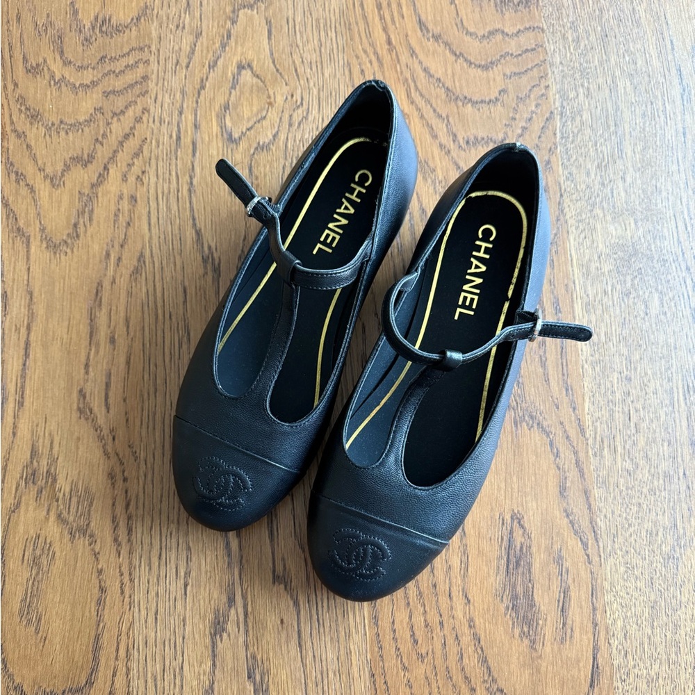 CHANEL Classic Black T-Strap Shoes